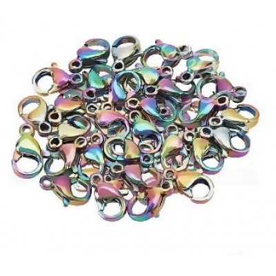 Fermoirs à griffes de homard multicolores en acier inoxydable 15x10x4mm (à la pièce)